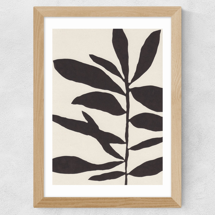 Linocut Branch III White Black Wide Oak Frame
