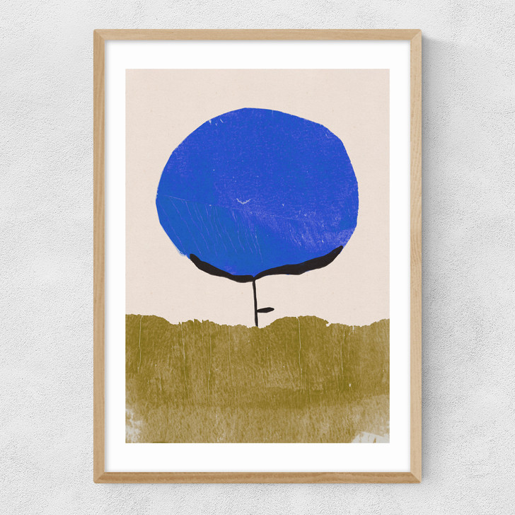 blue flower art print by alisa galitsyna in oak frame