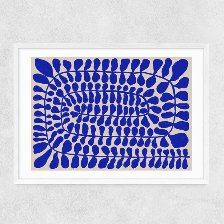One Hundred Leaved Landscape Blue Narrow White Frame