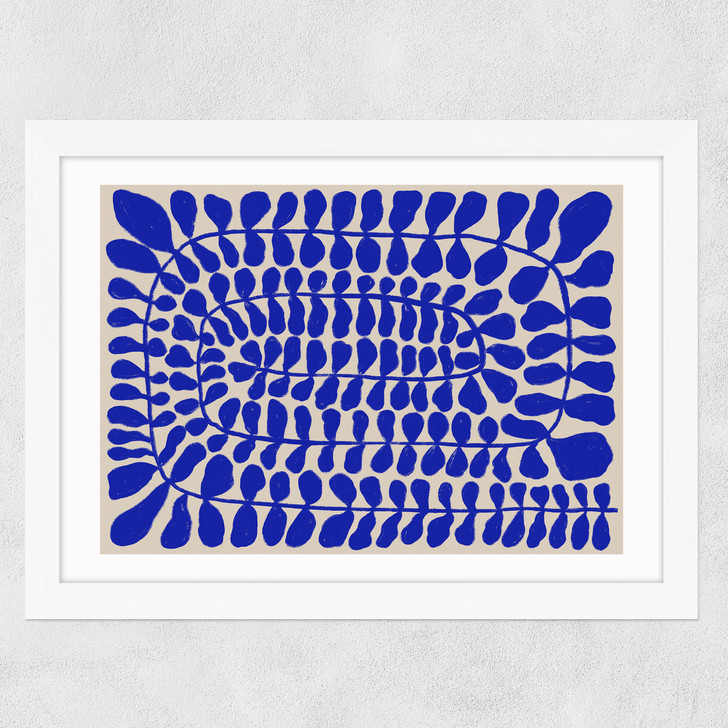 One Hundred Leaved Landscape Blue Wide White Frame