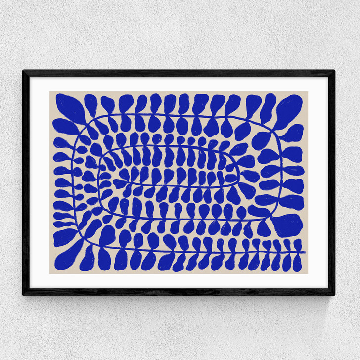 one hundred leaved landscape blue art print by alisa galitsyna in black frame