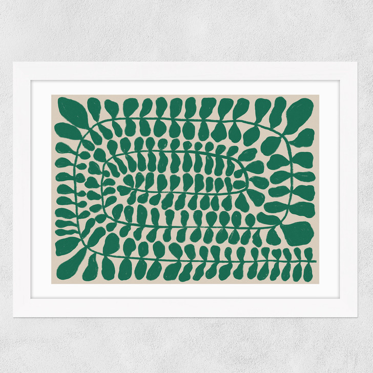 One Hundred Leaved Landscape Green Wide White Frame