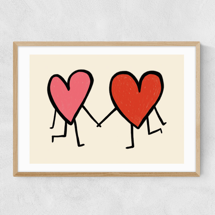 Heart Holding Hands Narrow Oak Frame