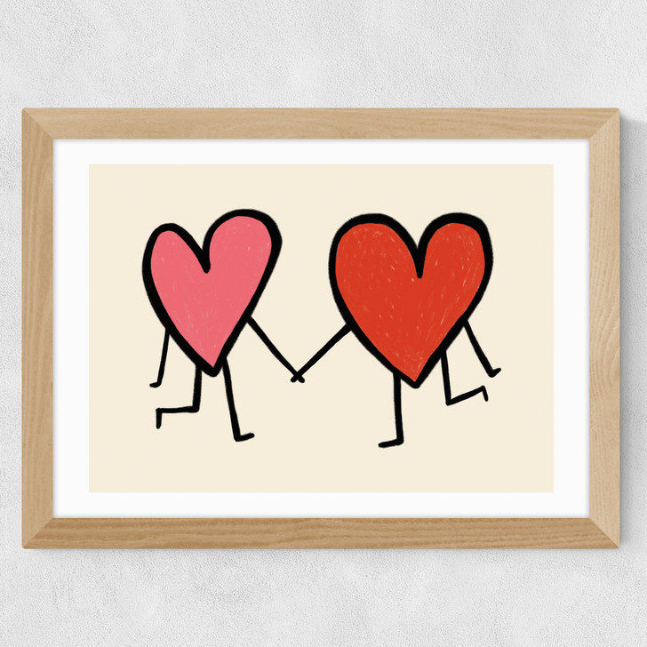 Heart Holding Hands Wide Oak Frame
