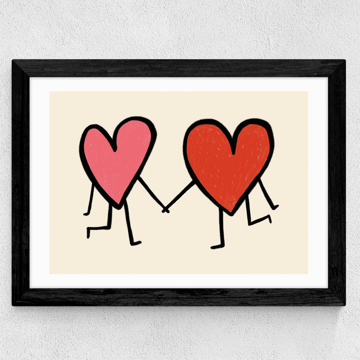 Heart Holding Hands Wide Black Frame