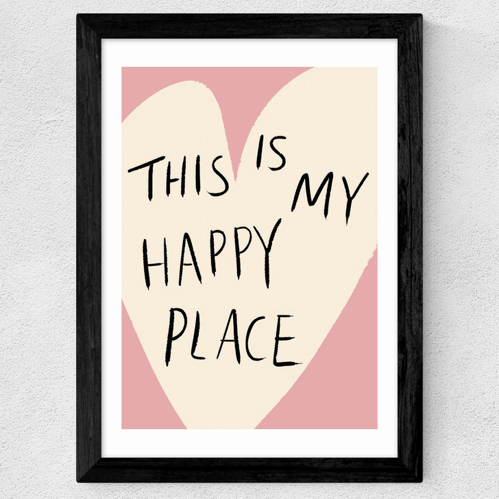 My Happy Place Heart Wide Black Frame