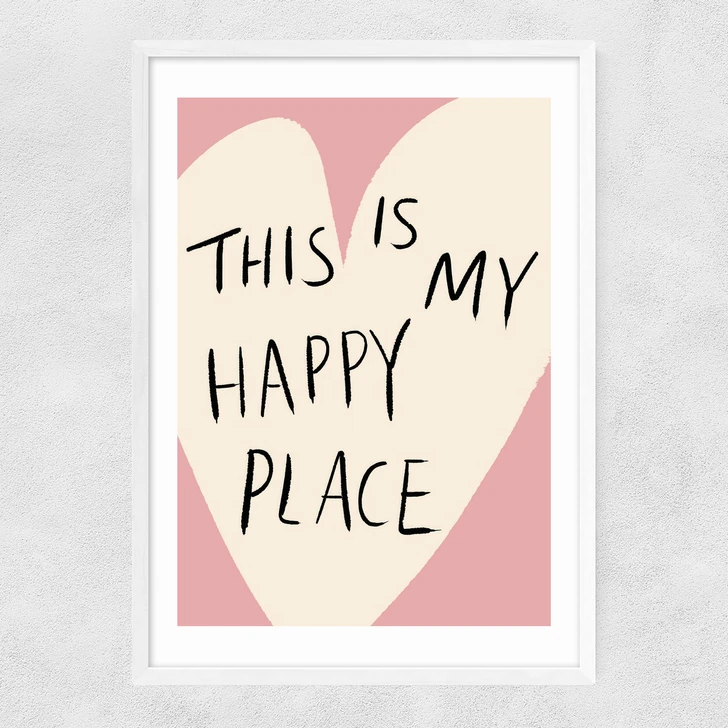 My Happy Place Heart Narrow White Frame