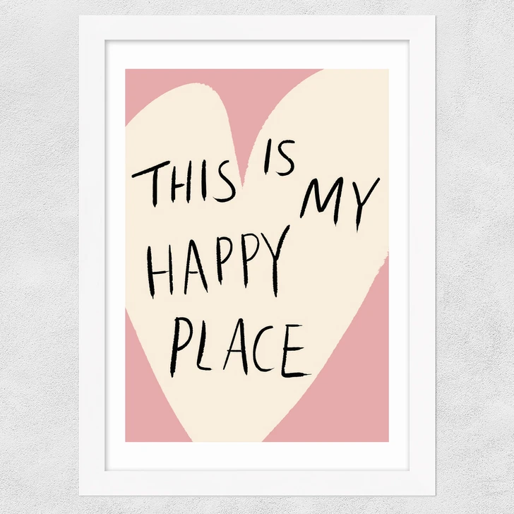 My Happy Place Heart Wide White Frame