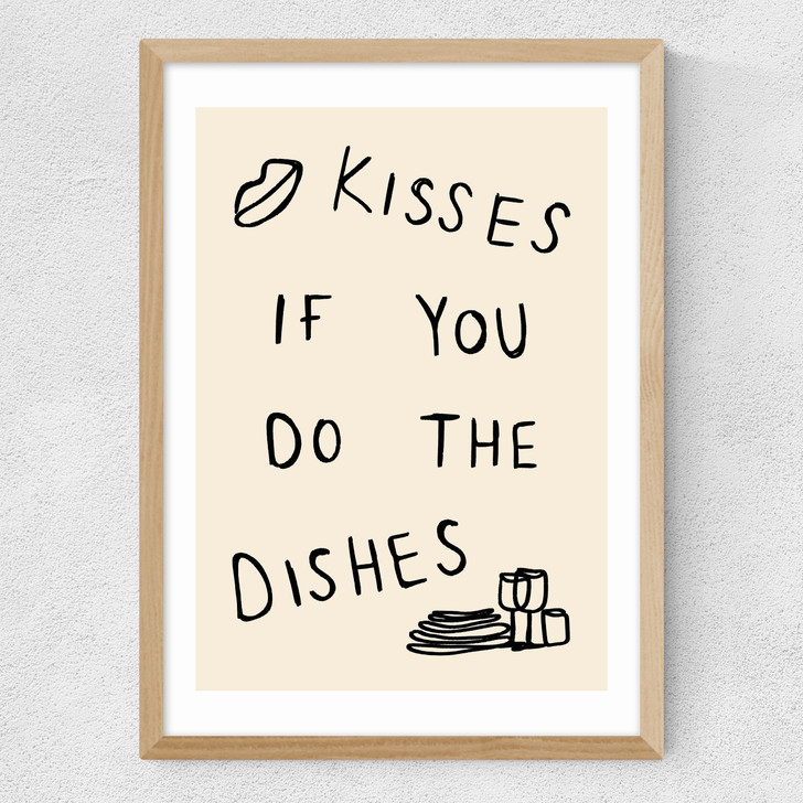 Kisses If You Do The Dishes Medium Oak Frame