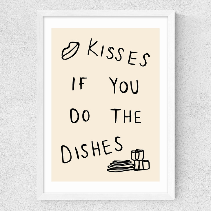 Kisses If You Do The Dishes Medium White Frame