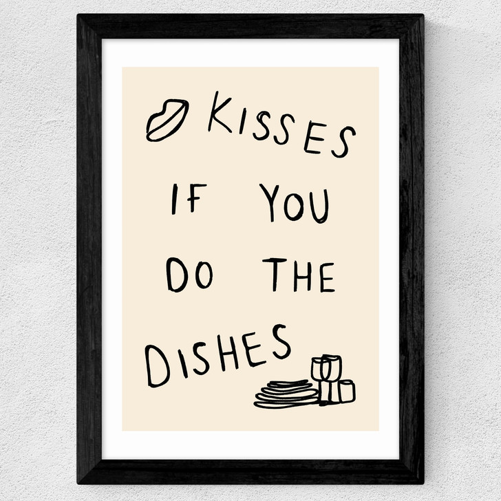 Kisses If You Do The Dishes Wide Black Frame