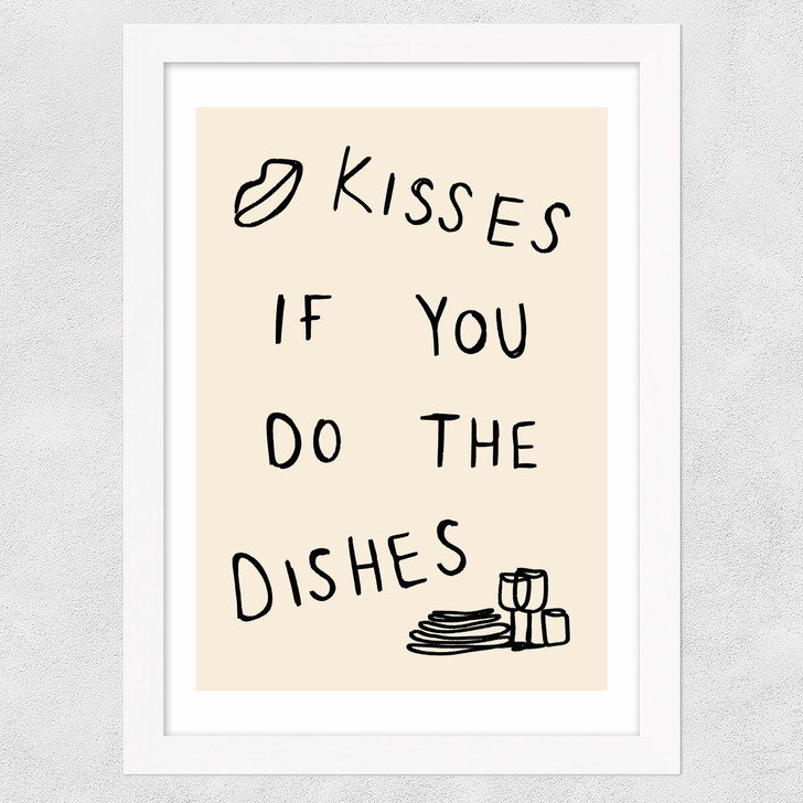 Kisses If You Do The Dishes Wide White Frame