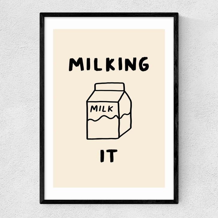 milking it art print by amber may art in black frame