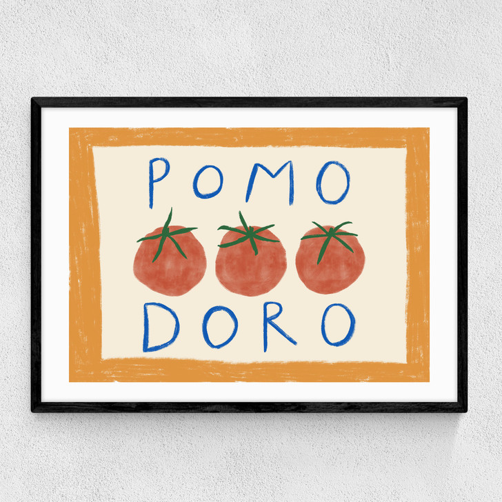 pomodoro tomato art print by amber may art in black frame