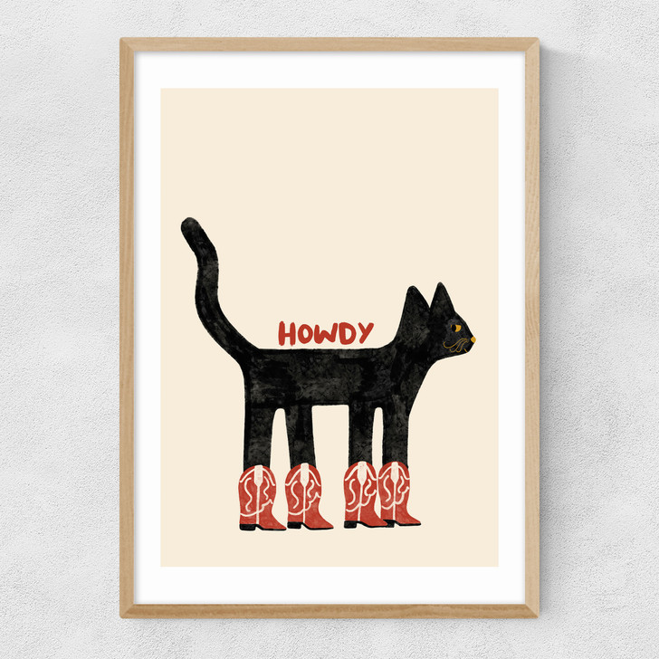 Howdy Cat Narrow Oak Frame