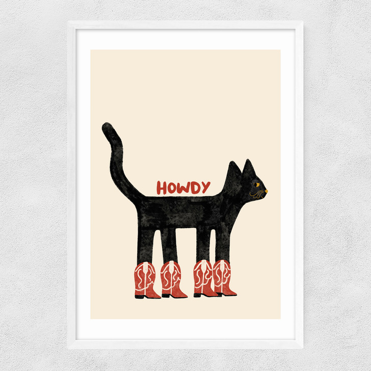 Howdy Cat Narrow White Frame