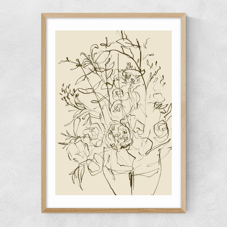 Farmhouse Flowers Narrow Oak Frame