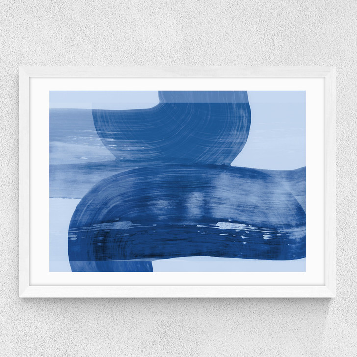 Abstract Shapes Blue Medium White Frame