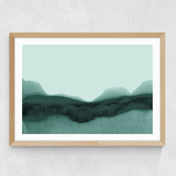 Abstract Landscape Green Medium Oak Frame