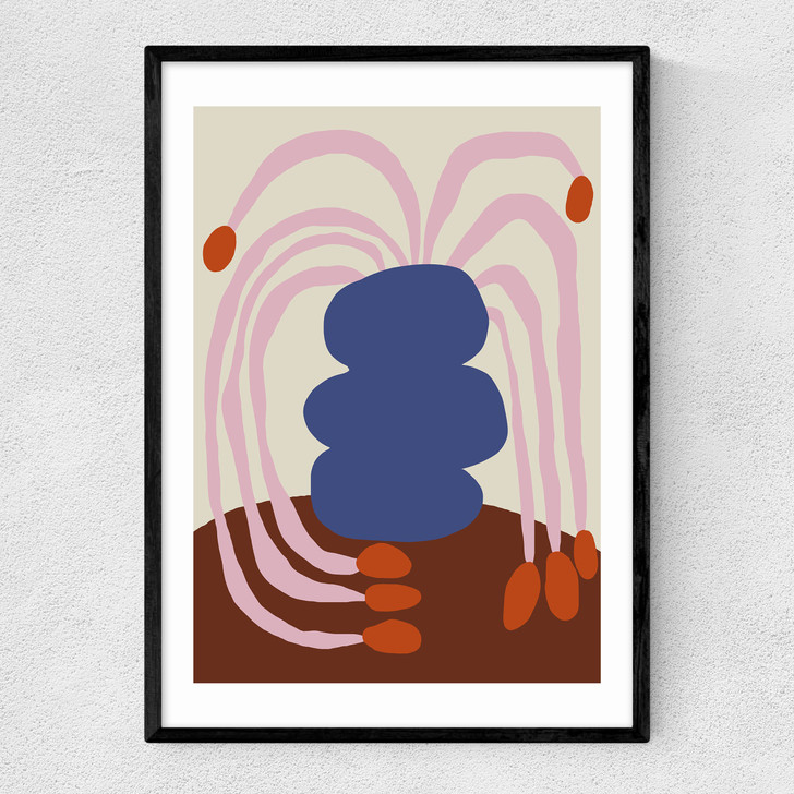 Still Life Flower Pottery Narrow Black Frame