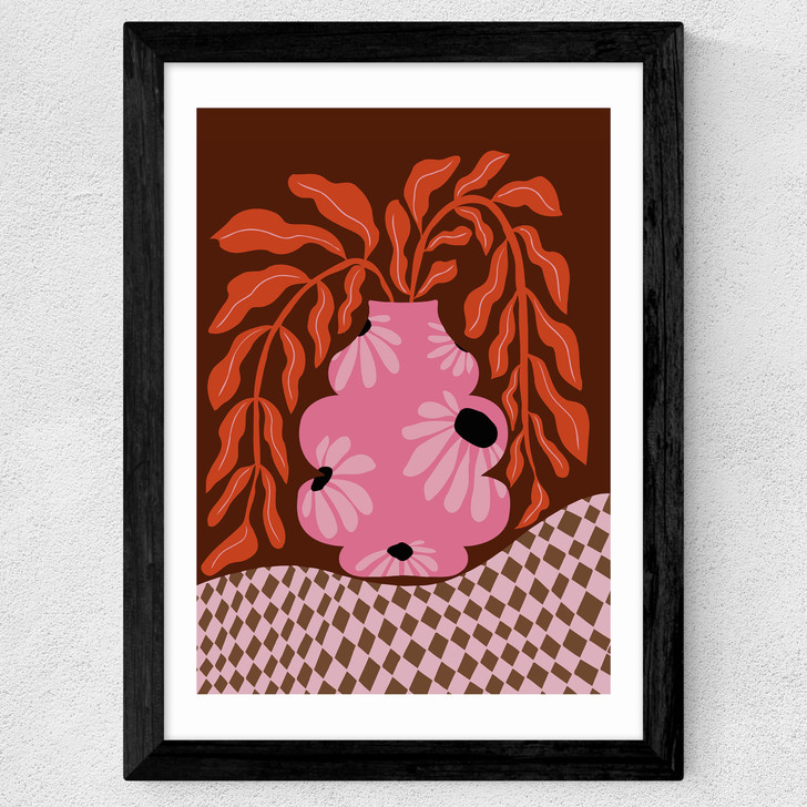 Mid-Century Blooming Pot Wide Black Frame