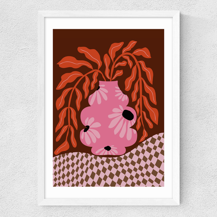 Mid-Century Blooming Pot Medium White Frame