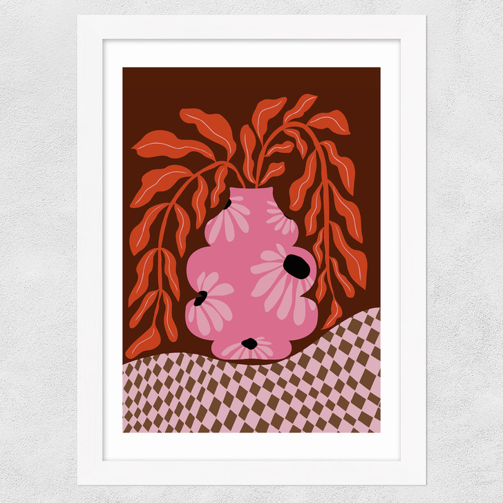 Mid-Century Blooming Pot Wide White Frame