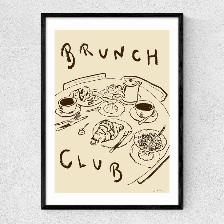welcome to brunch club art print by nia beynon in black frame