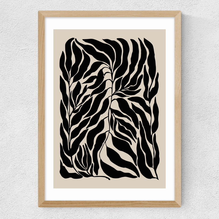 Black Botanical Poster Medium Oak Frame