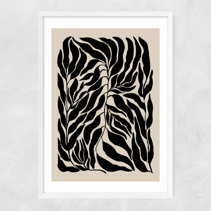 Black Botanical Poster Narrow White Frame