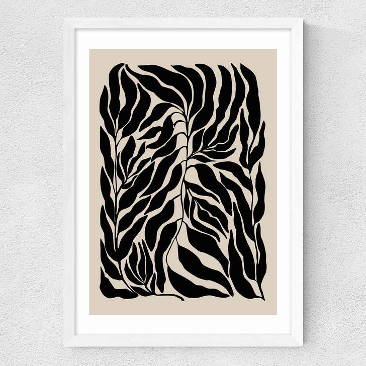Black Botanical Poster Medium White Frame