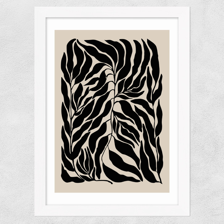 Black Botanical Poster Wide White Frame