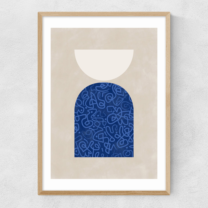 Blue Geometric Shapes II Narrow Oak Frame
