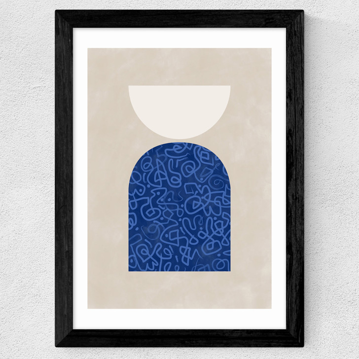 Blue Geometric Shapes II Wide Black Frame