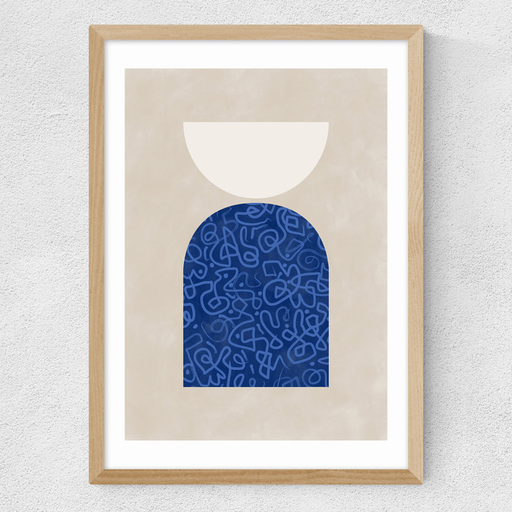 Blue Geometric Shapes II Medium Oak Frame