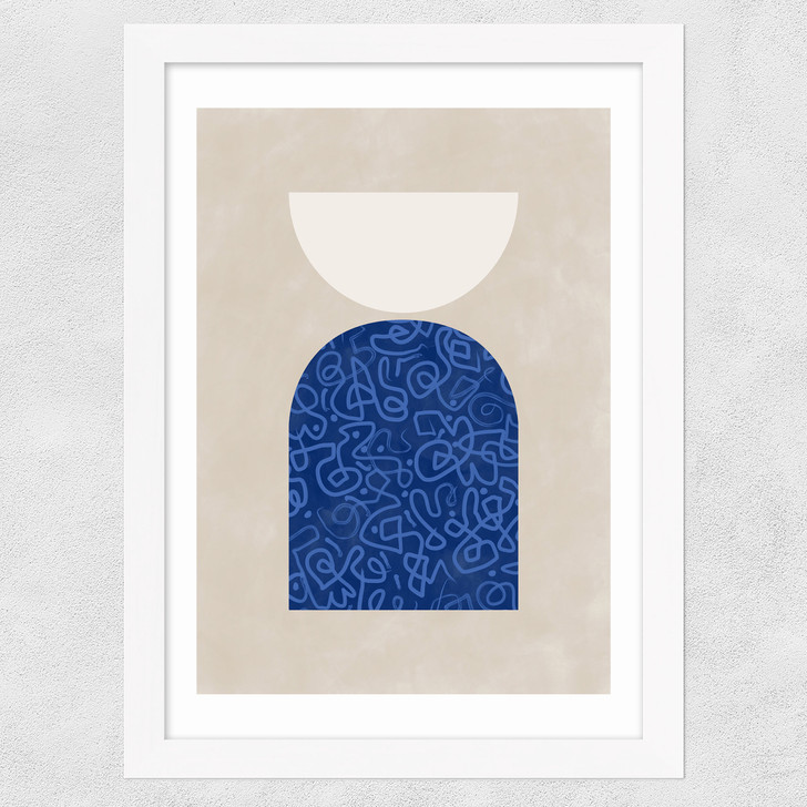 Blue Geometric Shapes II Wide White Frame