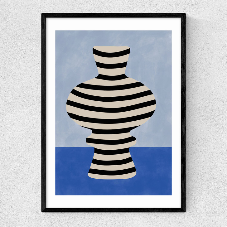 blue still life III art print by the print republic in black frame
