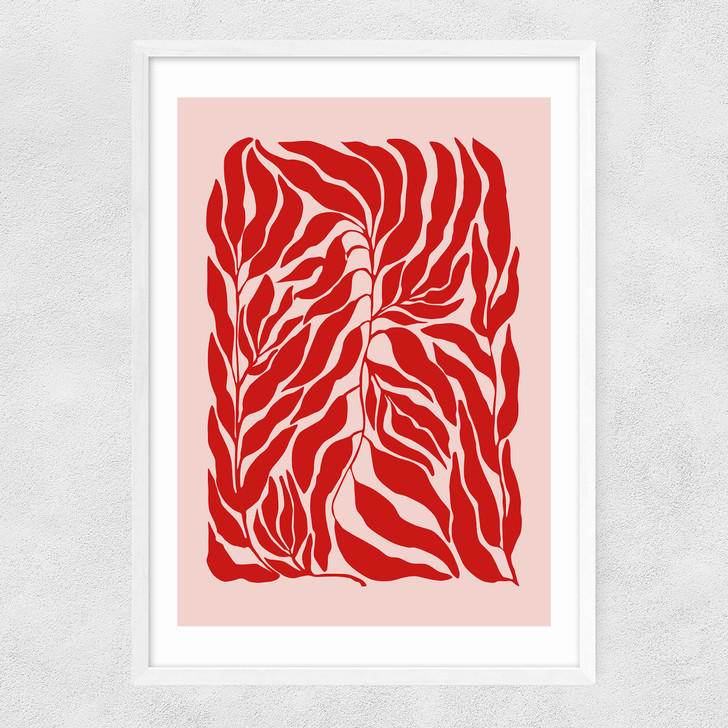 Pink & Red Botanical Poster Narrow White Frame