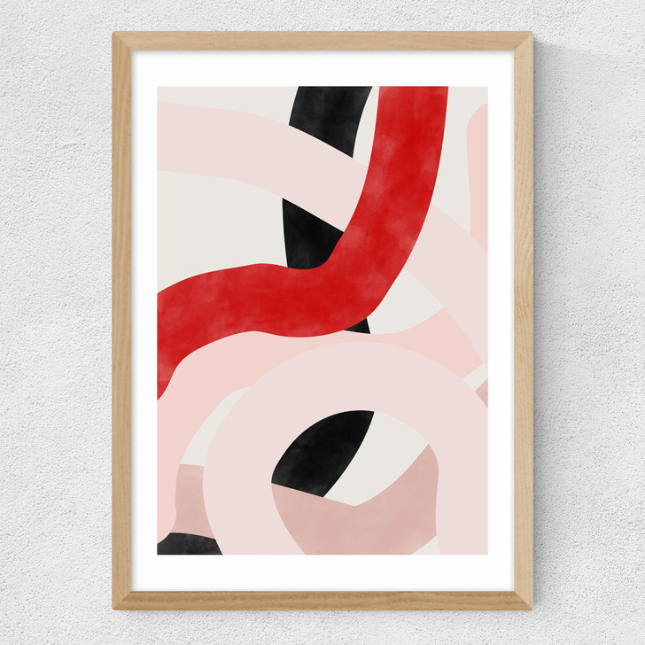 Pink & Red Brushstrokes Medium Oak Frame