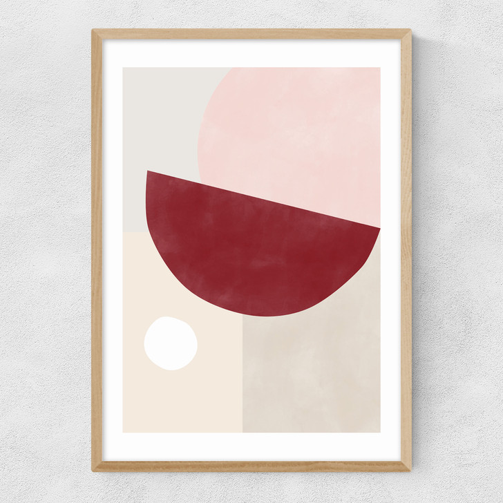 Pink & Red Graphic Poster II Narrow Oak Frame