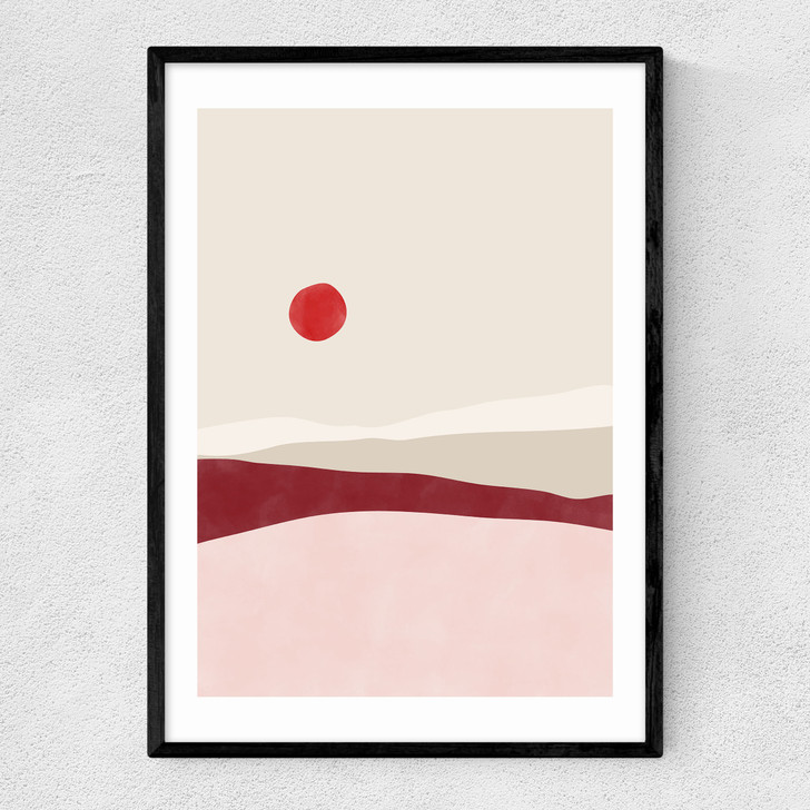 pink & red landscape art print by the print republic in black frame