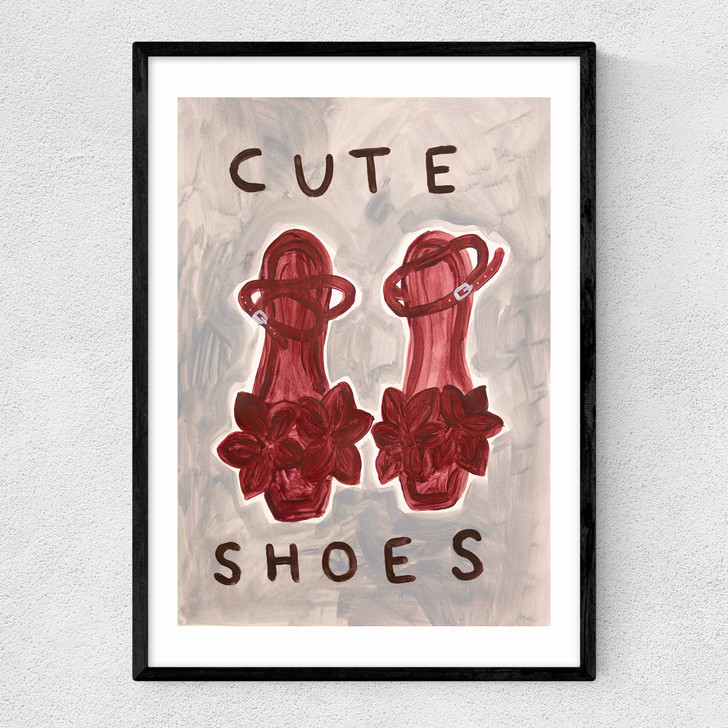 cute shoes art print by she snacks and paints in black frame