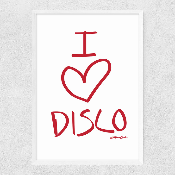 i love disco art print by stephie cardona in white frame