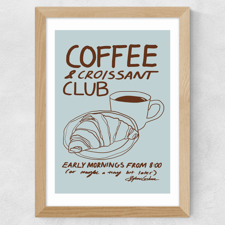 Coffee & Croissant Club Wide Oak Frame
