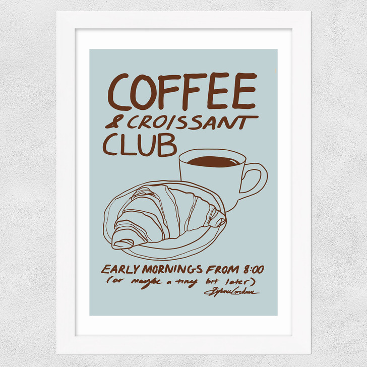 Coffee & Croissant Club Wide White Frame