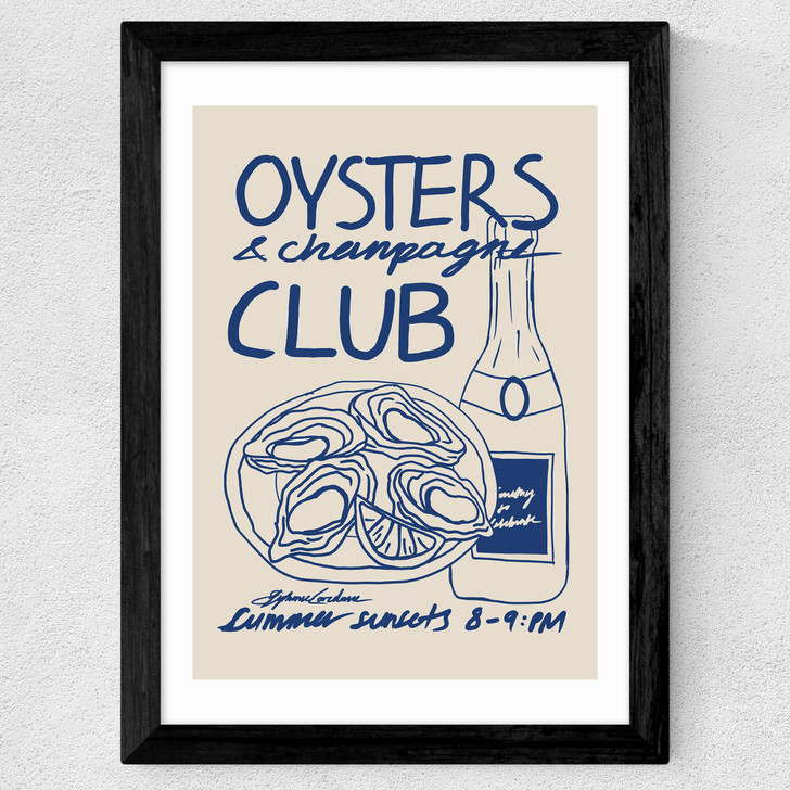 Oysters & Champagne Club Wide Black Frame