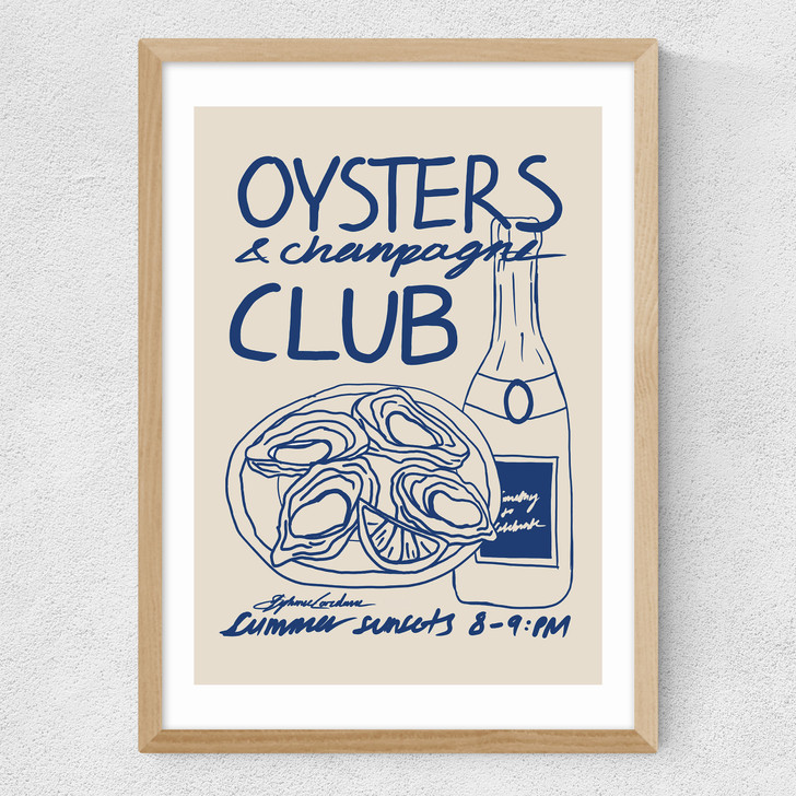 Oysters & Champagne Club Medium Oak Frame