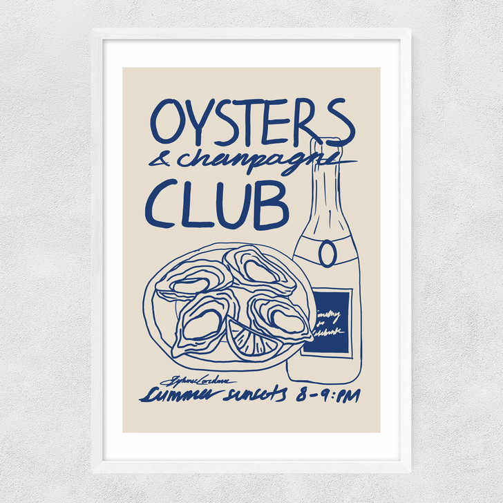 Oysters & Champagne Club Narrow White Frame