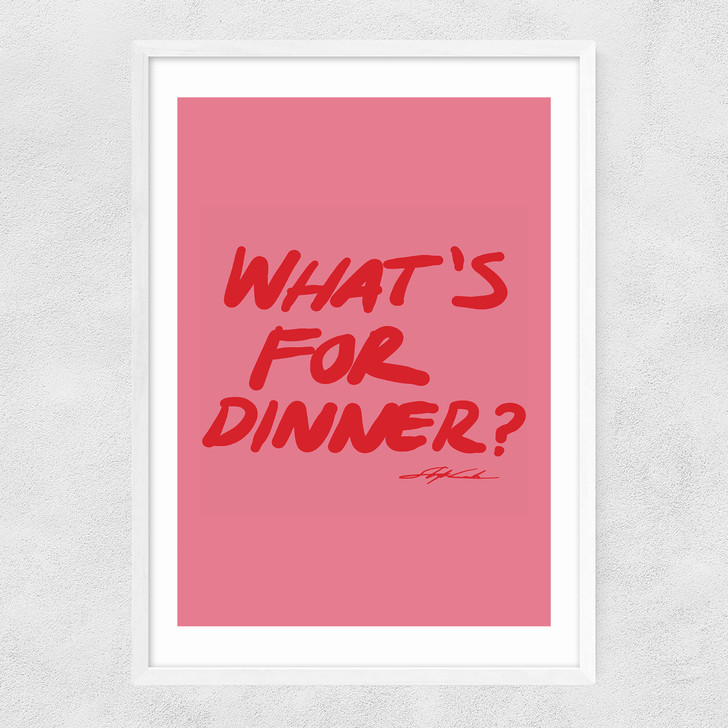 What's For Dinner Pink Narrow White Frame