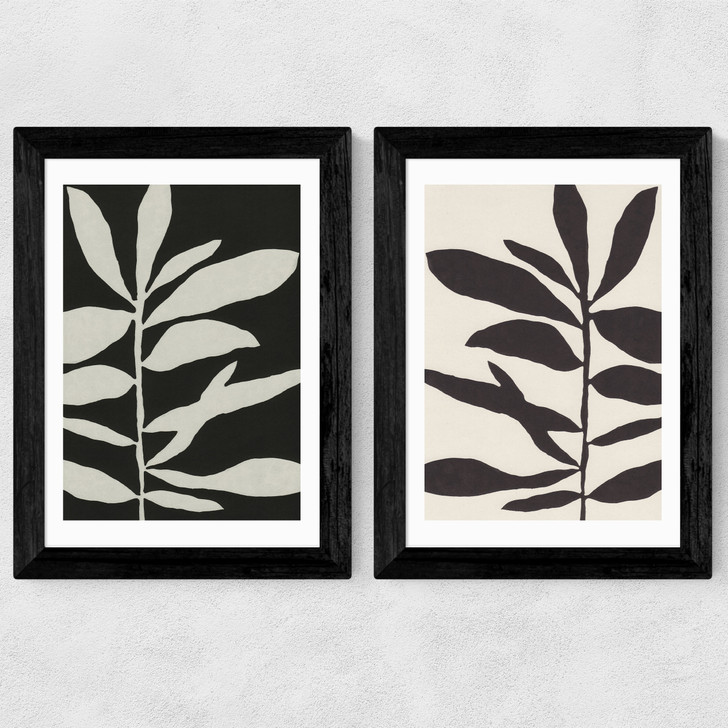 Linocut Branch Set Wide Black Frame